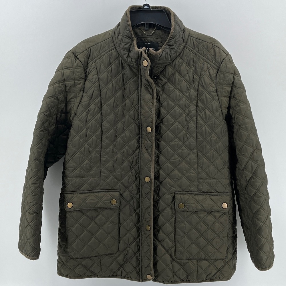 Lucky Brand Women XXL Army Green Quilted Jacket Fleece Lined Full Zip 980128142
